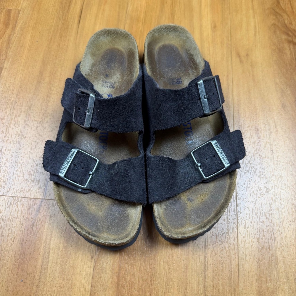Birkenstock Arizona Black Suede Two Strap Slide Sandals Womens 38 L7 M5